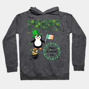 Happy St Patrick's Day Penguin With Pot of Gold and Irish Flag Hoodie